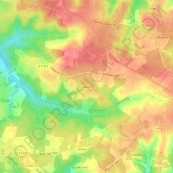 Topografische Karte Calamiac, Höhe, Relief
