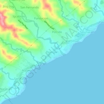 Topografische Karte Oyungan, Höhe, Relief