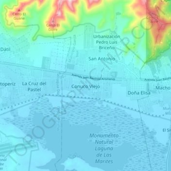 Topografische Karte Conuco Viejo, Höhe, Relief