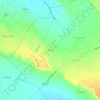 Topografische Karte Aourir, Höhe, Relief