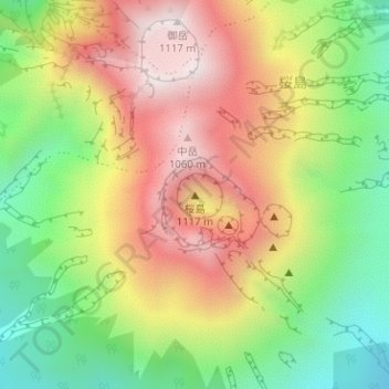 Topografische Karte 桜島, Höhe, Relief