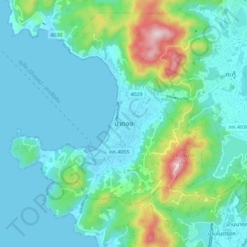 Topografische Karte Pa Tong, Höhe, Relief