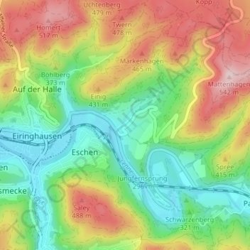 Topografische Karte Leinschede, Höhe, Relief