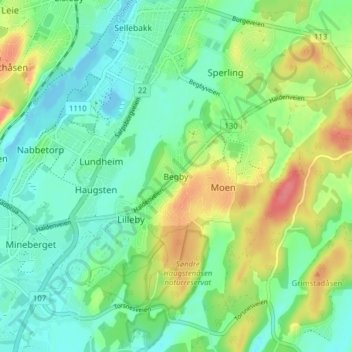 Topografische Karte Begby, Höhe, Relief