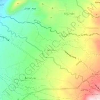 Topografische Karte Ginatilan, Höhe, Relief
