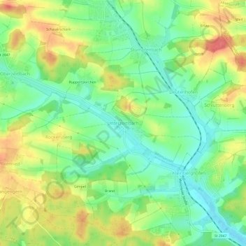 Topografische Karte Unterzeitlbach, Höhe, Relief