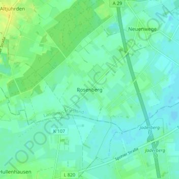 Topografische Karte Rosenberg, Höhe, Relief