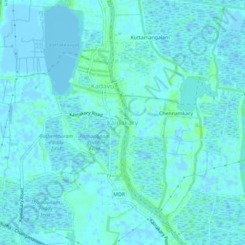 Topografische Karte Kainakary, Höhe, Relief