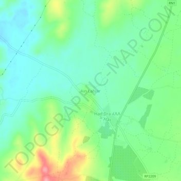 Topografische Karte Ain Lahjar, Höhe, Relief