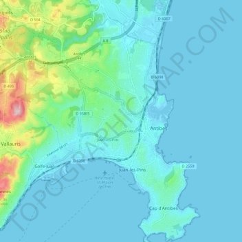 Topografische Karte Antibes, Höhe, Relief