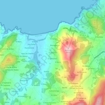 Topografische Karte O Outeiro, Höhe, Relief