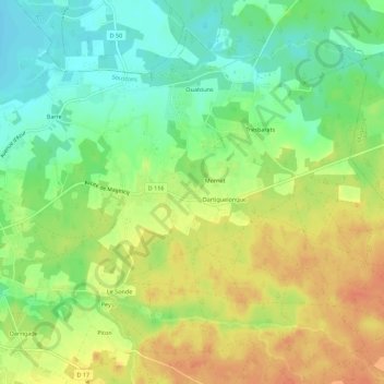 Topografische Karte Gadou, Höhe, Relief