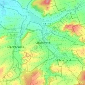 Topografische Karte Untereßfeld, Höhe, Relief