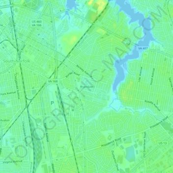 Topografische Karte Riverdale, Höhe, Relief