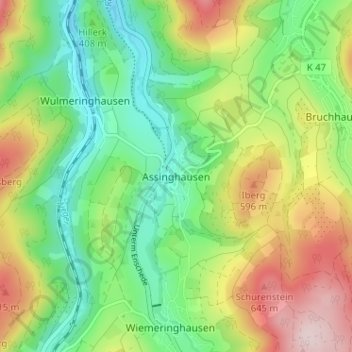 Topografische Karte Assinghausen, Höhe, Relief