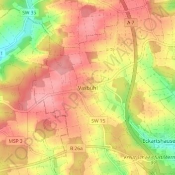 Topografische Karte Vasbühl, Höhe, Relief