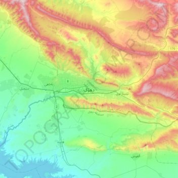 Topografische Karte Duhok, Höhe, Relief