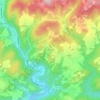 Topografische Karte Weiterndorf, Höhe, Relief