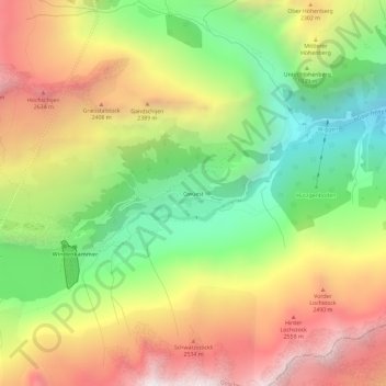 Topografische Karte Gwüest, Höhe, Relief