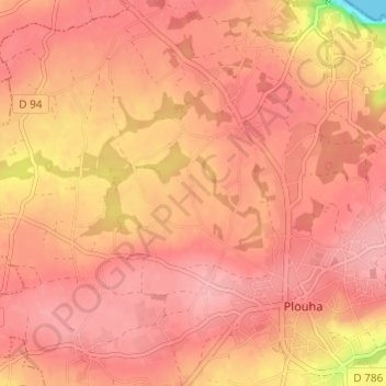 Topografische Karte Crec'h Huel, Höhe, Relief