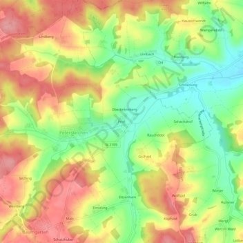 Topografische Karte Priel, Höhe, Relief