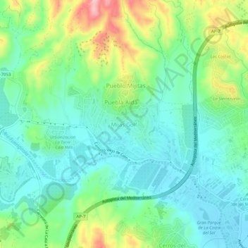 Topografische Karte Mijas Golf, Höhe, Relief