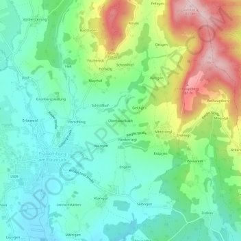 Topografische Karte Oberhaselbach, Höhe, Relief