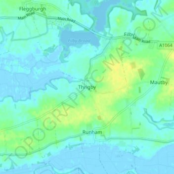 Topografische Karte Thrigby, Höhe, Relief