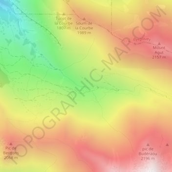 Topografische Karte Buderaous, Höhe, Relief