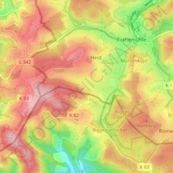 Topografische Karte Trömbach, Höhe, Relief