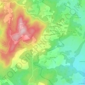 Topografische Karte Saint-Nicolas Courbefy, Höhe, Relief