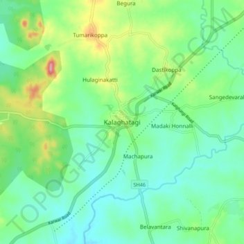 Topografische Karte Kalaghatagi, Höhe, Relief