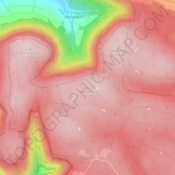 Topografische Karte Zwerenberg, Höhe, Relief
