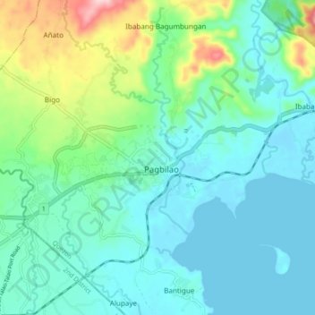 Topografische Karte Pagbilao, Höhe, Relief