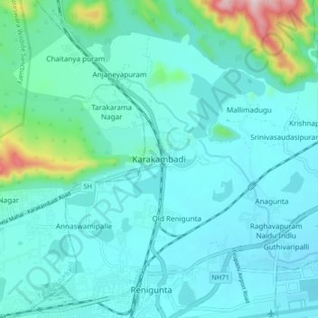 Topografische Karte Karakambadi, Höhe, Relief