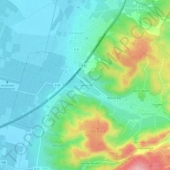 Topografische Karte Cazeneuve, Höhe, Relief