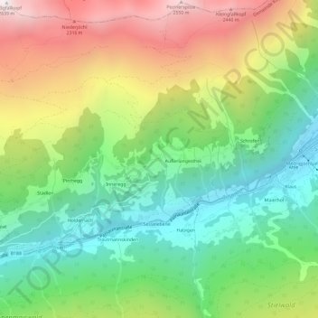 Topografische Karte Innerlangesthei, Höhe, Relief