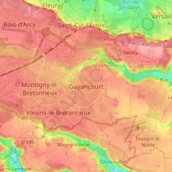 Topografische Karte Guyancourt, Höhe, Relief