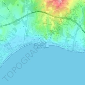 Topografische Karte Caleta de Vélez, Höhe, Relief