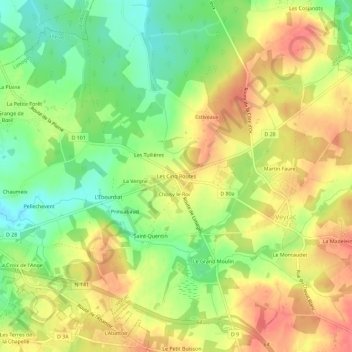 Topografische Karte Les Cinq Routes, Höhe, Relief