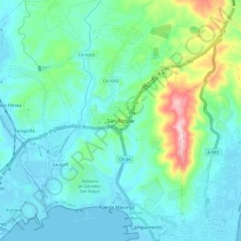 Topografische Karte San Roque, Höhe, Relief