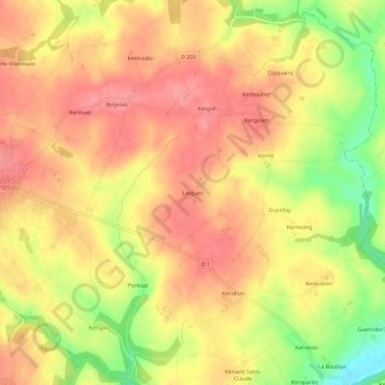 Topografische Karte Linguen, Höhe, Relief