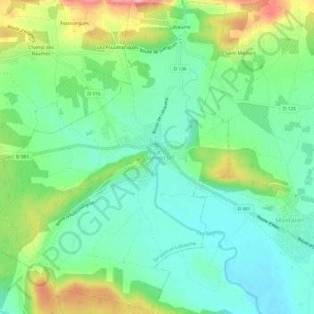 Topografische Karte Serviers, Höhe, Relief