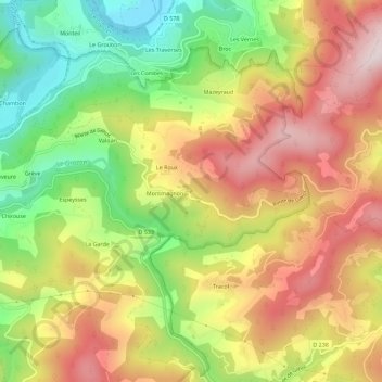 Topografische Karte Tracoulon, Höhe, Relief
