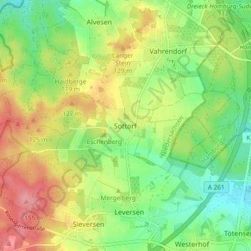 Topografische Karte Sottorf, Höhe, Relief