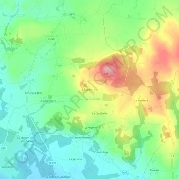 Topografische Karte Montaigu, Höhe, Relief