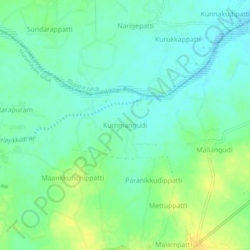 Topografische Karte Kummangudi, Höhe, Relief