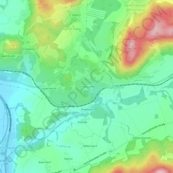 Topografische Karte Krottendorf, Höhe, Relief