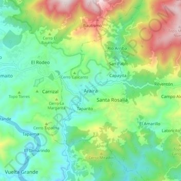 Topografische Karte Araira, Höhe, Relief