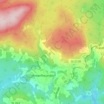 Topografische Karte Duschlberg, Höhe, Relief